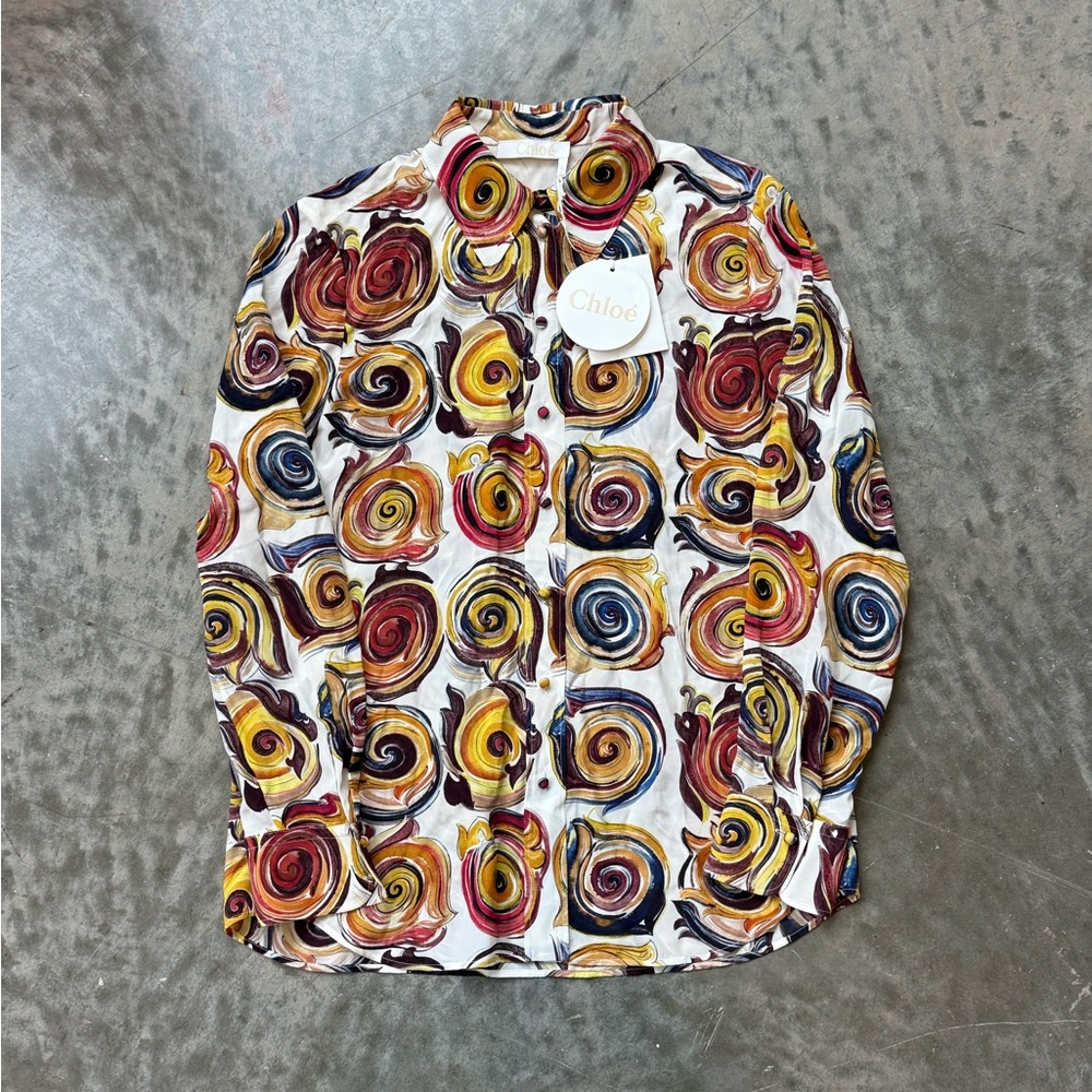 Chloé Women’s Swirl Pattern Silk Shirt Size 36 / 4 US